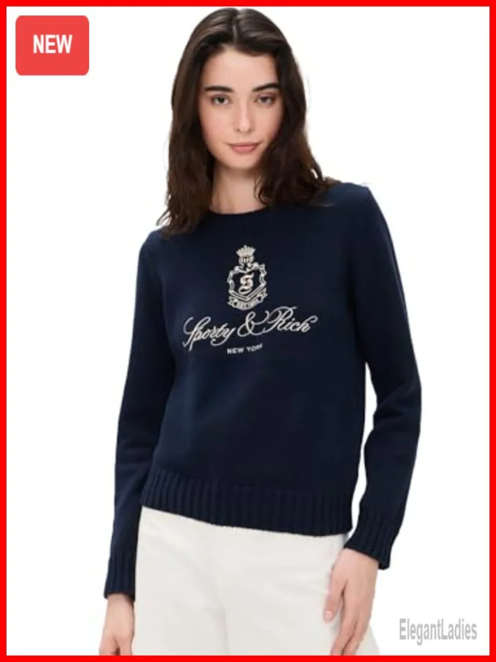 Knitted Pullover Sweater with Embroidered Logo Heavyweight Stretch